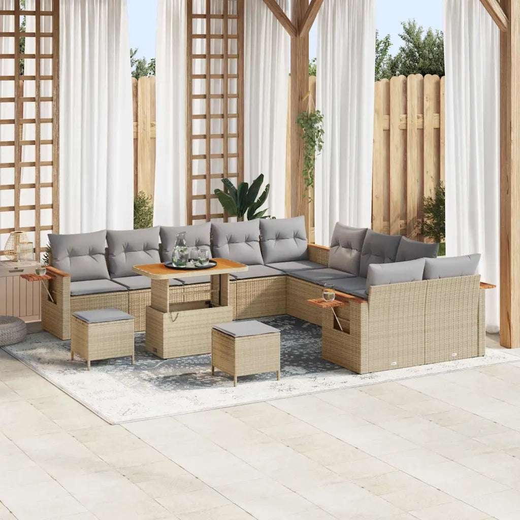 Set Divano da Giardino 17 pcs Beige e Grigio Chiaro polyrattan