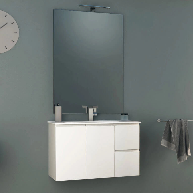 Mobile Bagno Sospeso 80 cm Lavabo e Specchio Tavassi Urano Bianco Lucido