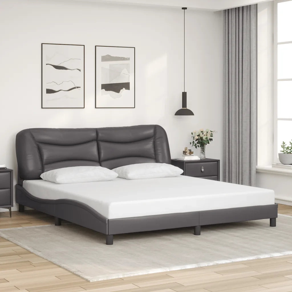 Letto matrimoniale | Letto per adulti | Giroletto senza Materasso Hvar Grigio 180x200 cm in Similpelle