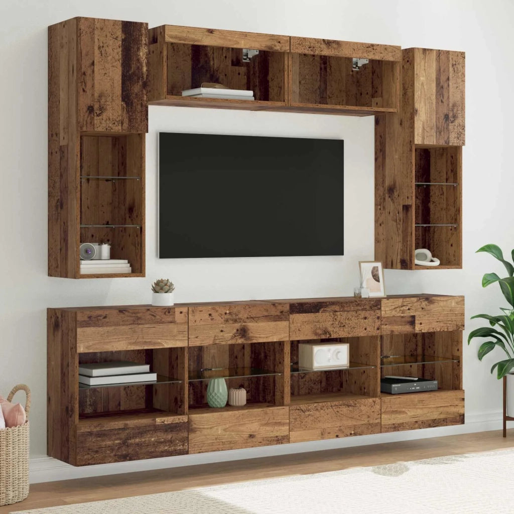 Set di Mobiletto da TV a Parete con led 6 pcs Legno vecchio 3402995