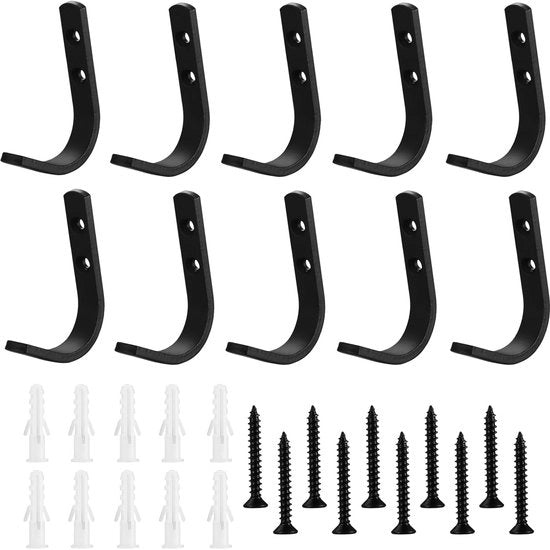 Arredamento per Armadio - Hanger per Abito - Nero - Materiale Duro e Sostenibile - 10 Unità - Gancio per Parete - Ideale per Abiti e Accessori