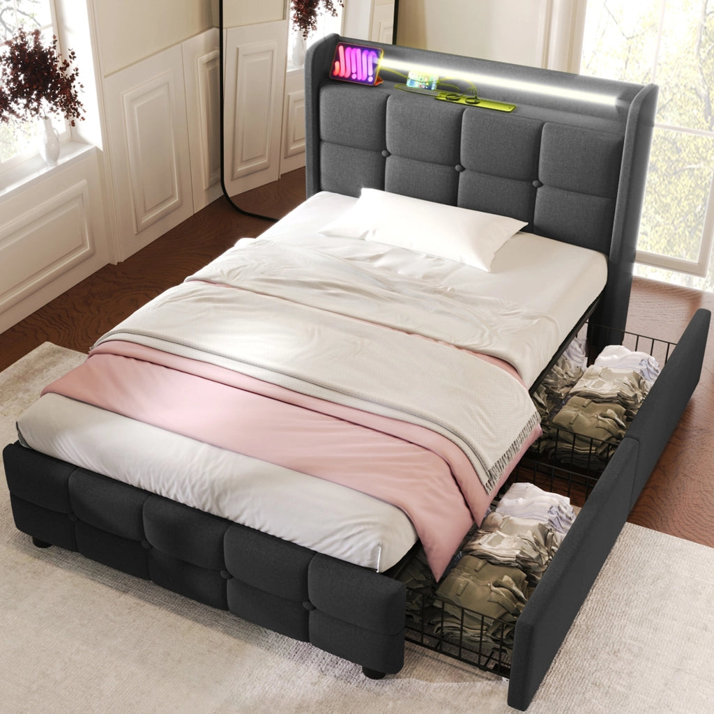 letto singolo legno grigio 90 x 200 cm