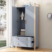 Armadio con 2 ante, 2 cassetti e appendiabiti, con libreria a 3 ripiani, in legno e MDF, per camera e ingresso