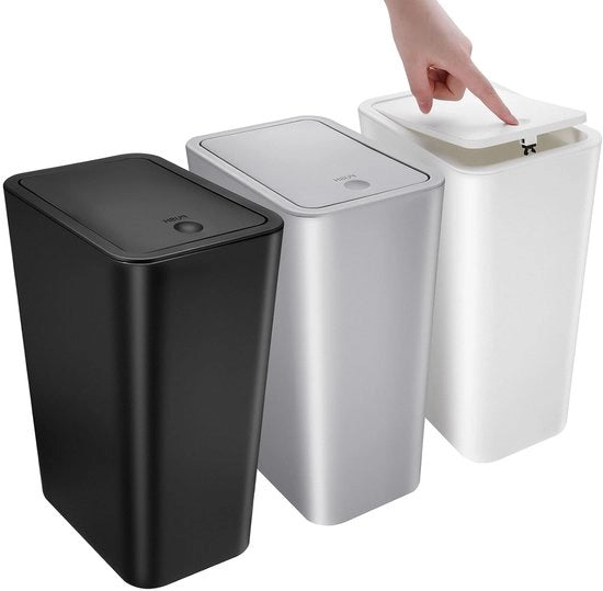 Set di contenitori per rifiuti 10L con chiusura a vite - Contenitori per rifiuti per bagno, toilette, ufficio - Nero Bianco Grigio