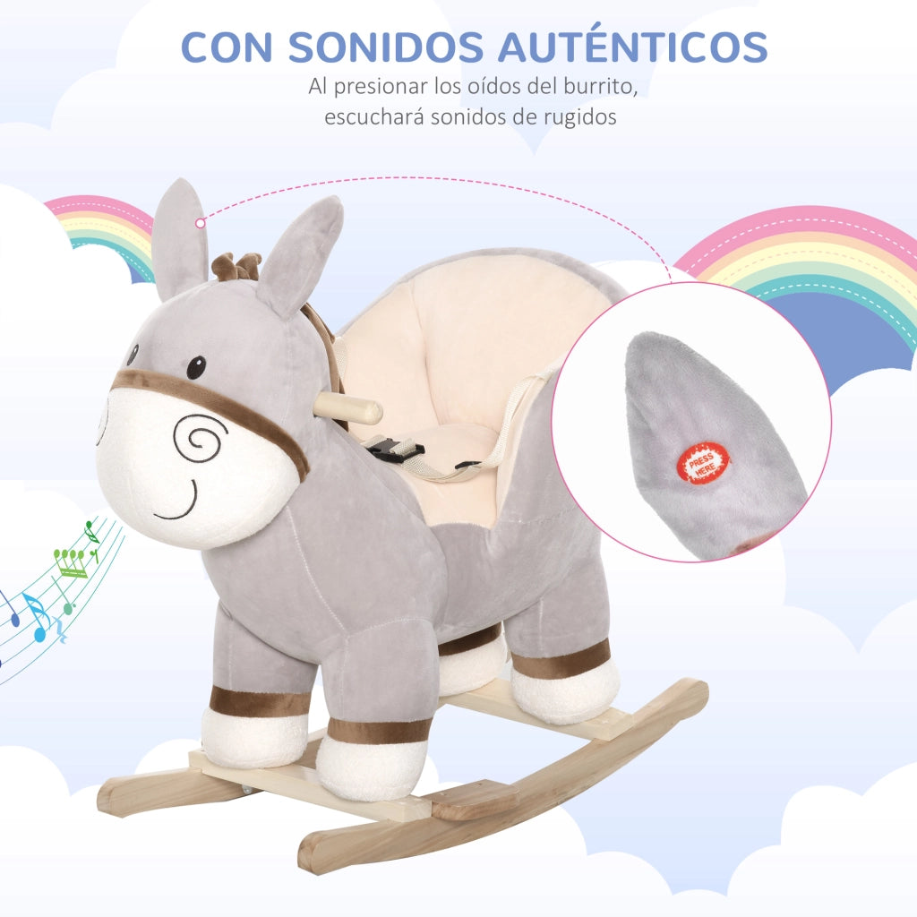 Cavallo a Dondolo in Peluche per Bambini 18-36 Mesi ¨C Minimal ¨C 61x34x58 cm Grigio