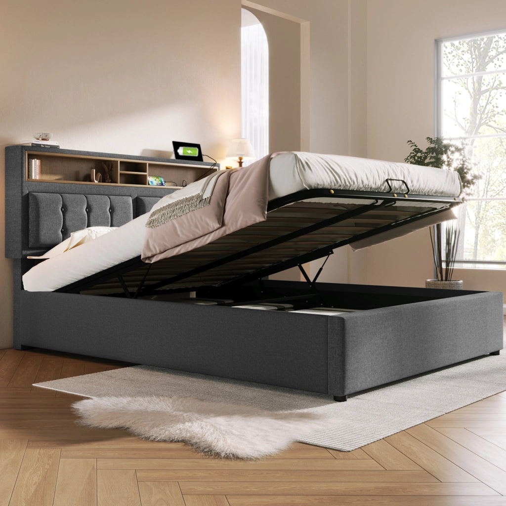 letto imbottito lino grigio 140 x 200 cm