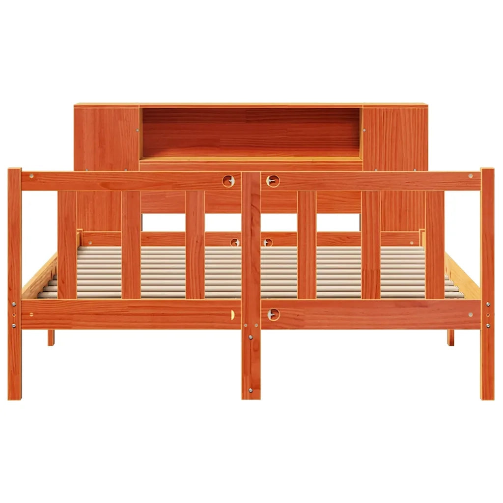 Letto Libreria senza Materasso Marrone Cera 140x200 cm in Pino 3321671