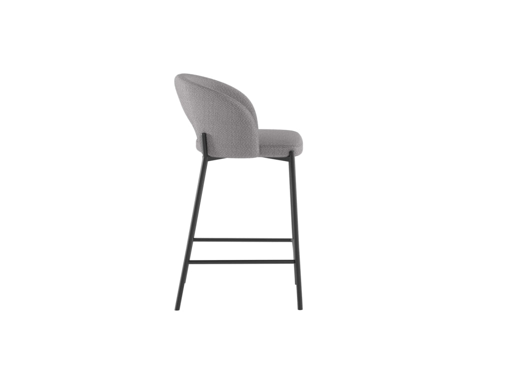 Sgabello Cucina Greta con Seduta in Tessuto Grigio Chiaro e Gambe in Metallo Grigio Grafite - Design Ergonomico - Om/394/SGC