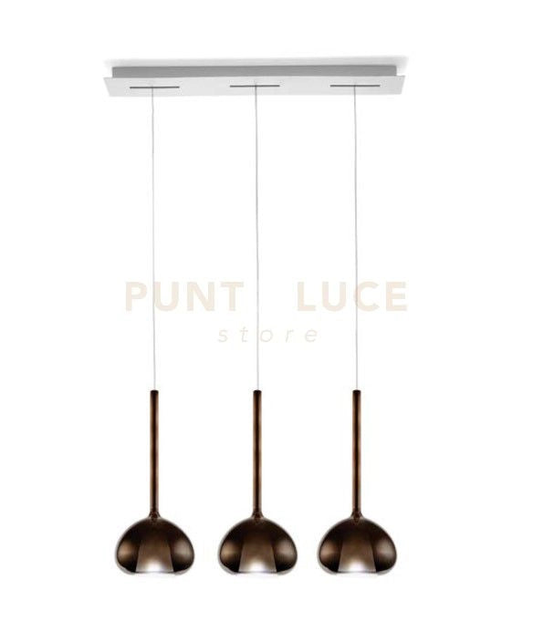 BEBA LAMPADARIO A SOSPENSIONE 3 LUCI LINEARE VETRI PICCOLI BRONZO ATTACCO G9 VETRI D.15CM