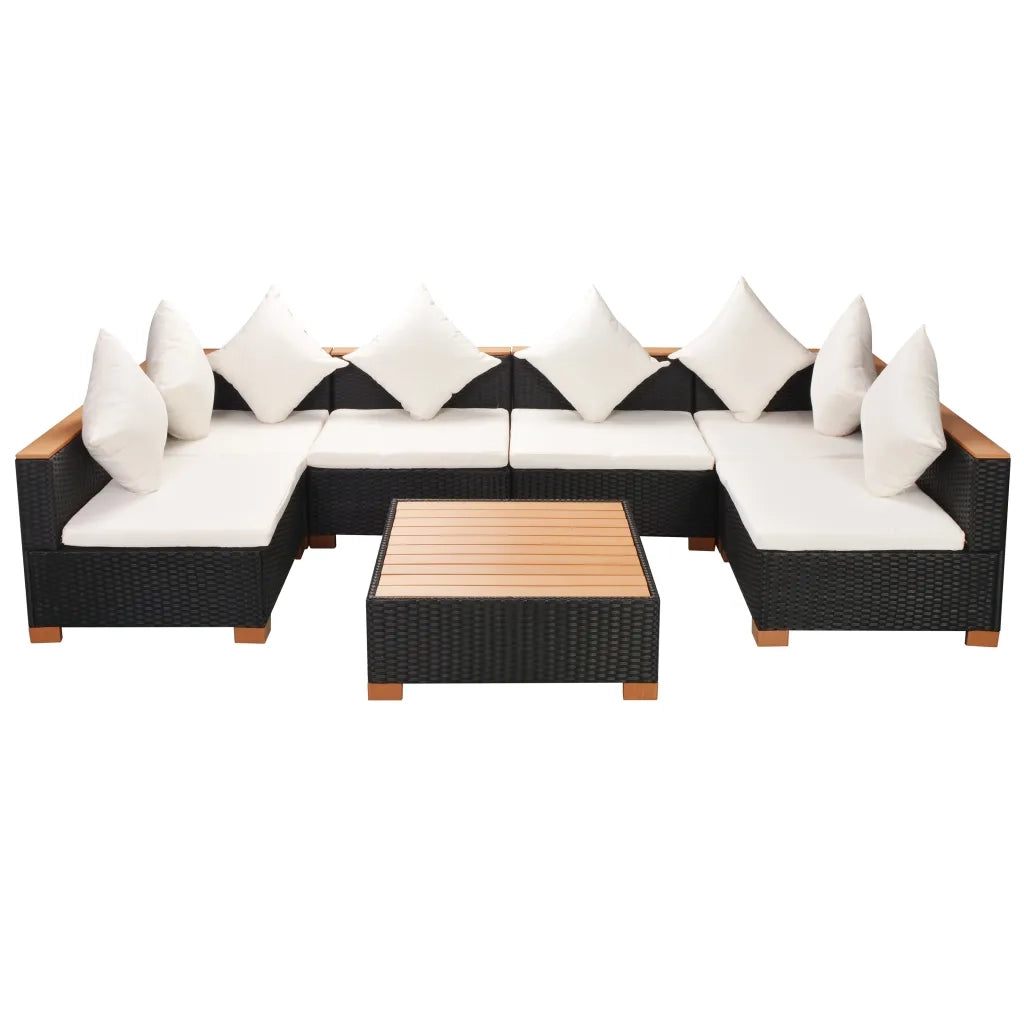 Set Divani da Giardino 7 pz con Cuscini in Polyrattan Nero 42751