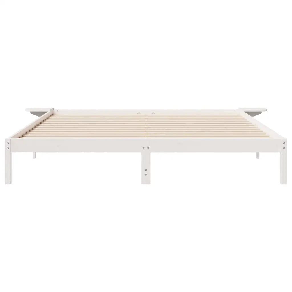 Letto con Tavolini Laterali Bianco 180 x 220 cm Pino massello 873254
