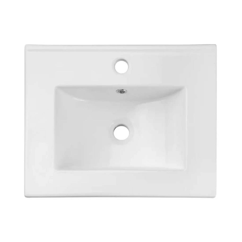 Set da bagno sospeso VANO in rovere e bianco 50cm: mobili sotto lavabo con armadietti + lavabo incassato