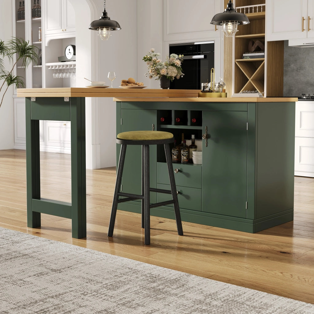 Tavolo Bar Allungabile con Funzione Girevole 360¡ã e Vano Contenitore ¨C Xylo ¨C Verde Scuro, 120-180 cm