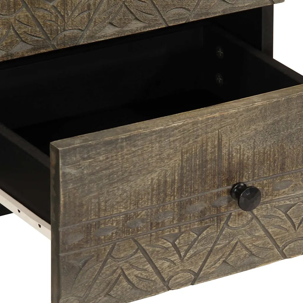 Set di 2 Comodini | Armadio da Notte | Mobiletto da notte Grigio Chiaro 40x33x46 cm in Legno Massello Mango