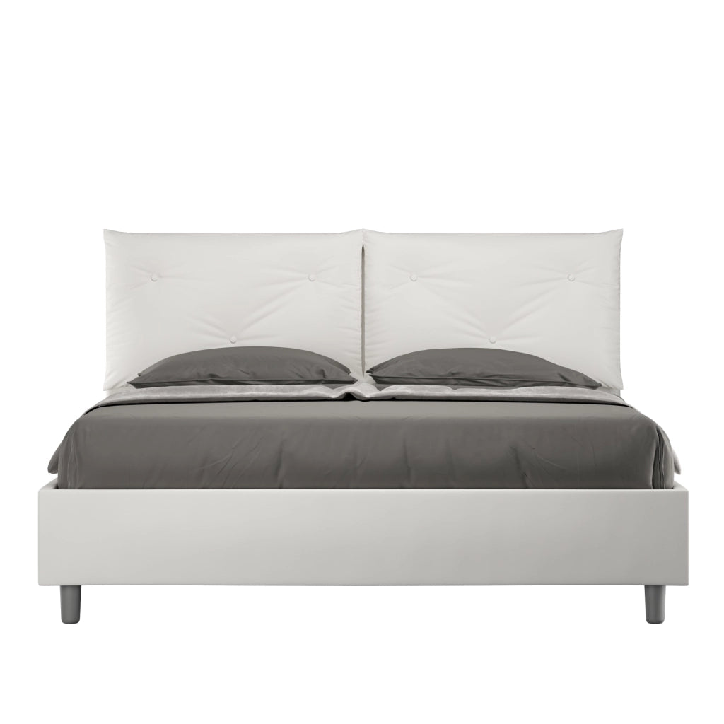 BS COM Letto matrimoniale contenitore doppia alzata imbottito 160x190 similpelle bianco