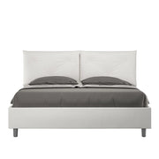 BS COM Letto matrimoniale contenitore doppia alzata imbottito 160x190 similpelle bianco