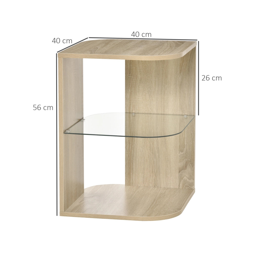 Tavolino da salotto moderno con ripiano in vetro ¨C Minimal ¨C 40x40x56 cm legno naturale