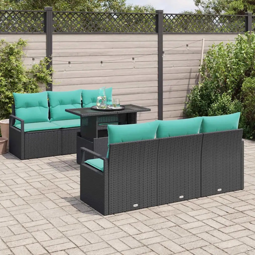 Set Divano da Giardino con cuscino 7 pcs Nero e Blu polyrattan 3348752