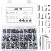 Assortimento di viti, viti a testa piatta, viti a testa rotonda, viti cilindriche in acciaio inossidabile, M2 M3 M4 M5 (1500 pezzi)