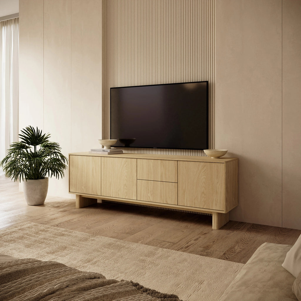 Kamani, Mobile Porta tv 2 Cassetti, 183x38x62h cm Marrone Rovere