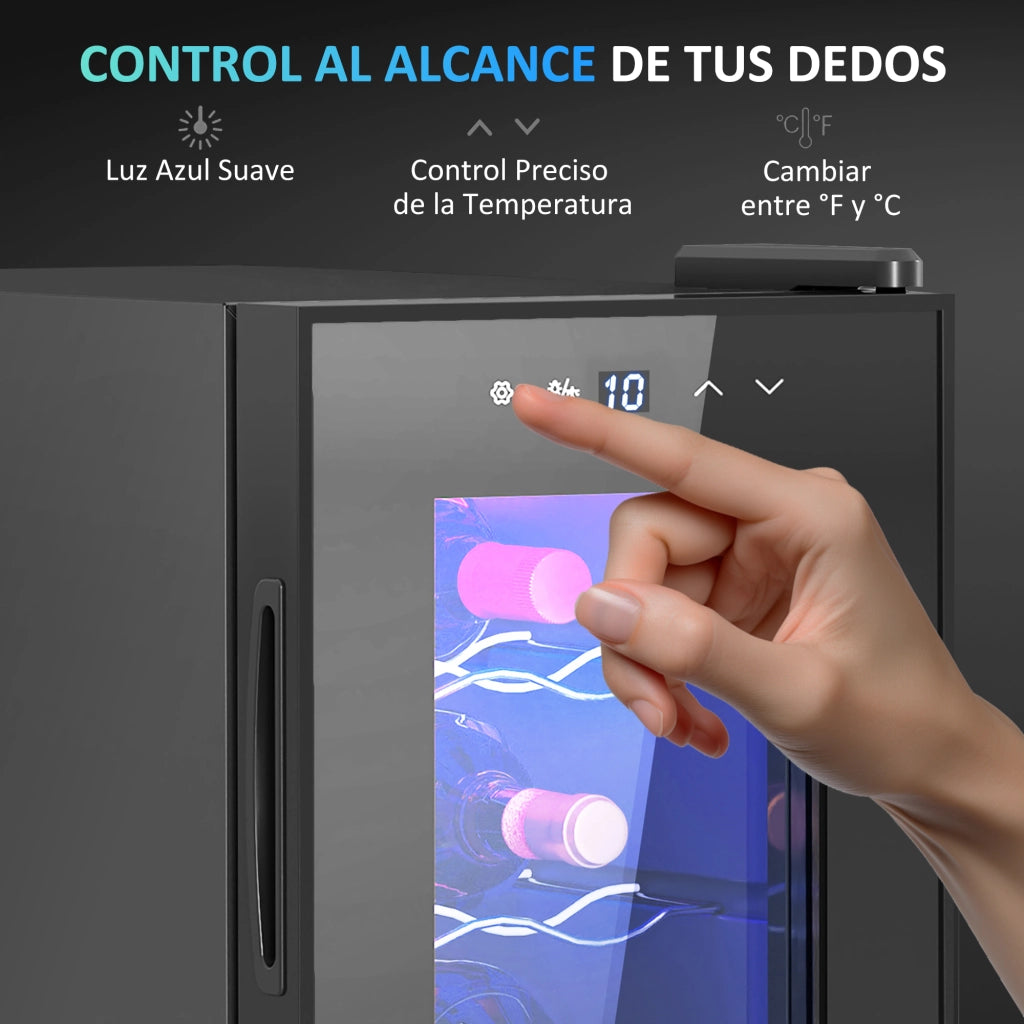 Cantinetta per Vino 6 Bottiglie 17L con LED e Temperatura Regolabile ¨C Zephmum ¨C Nero