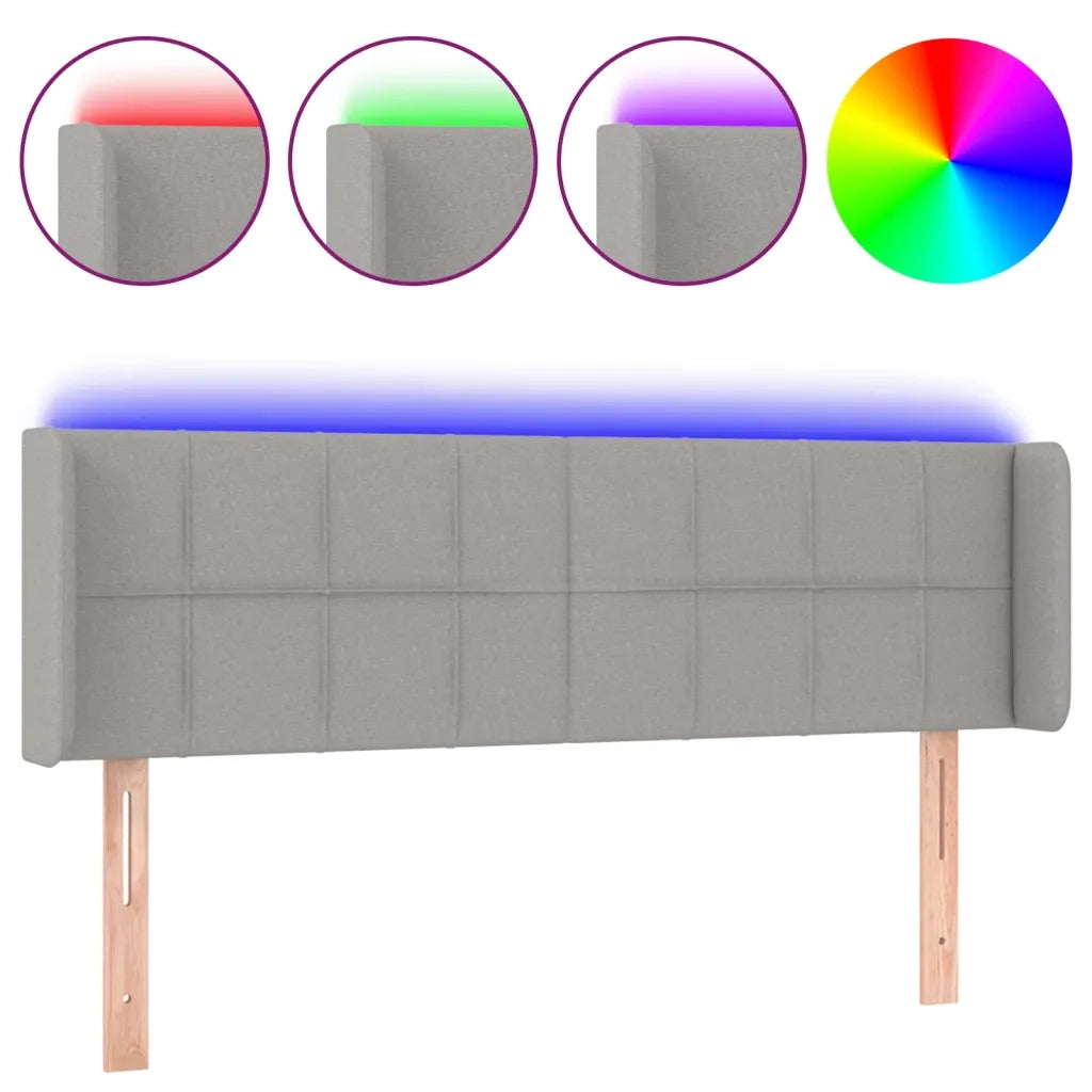 Testiera | Testata Grigio Chiaro a LED 147x16x78/88 cm in Tessuto