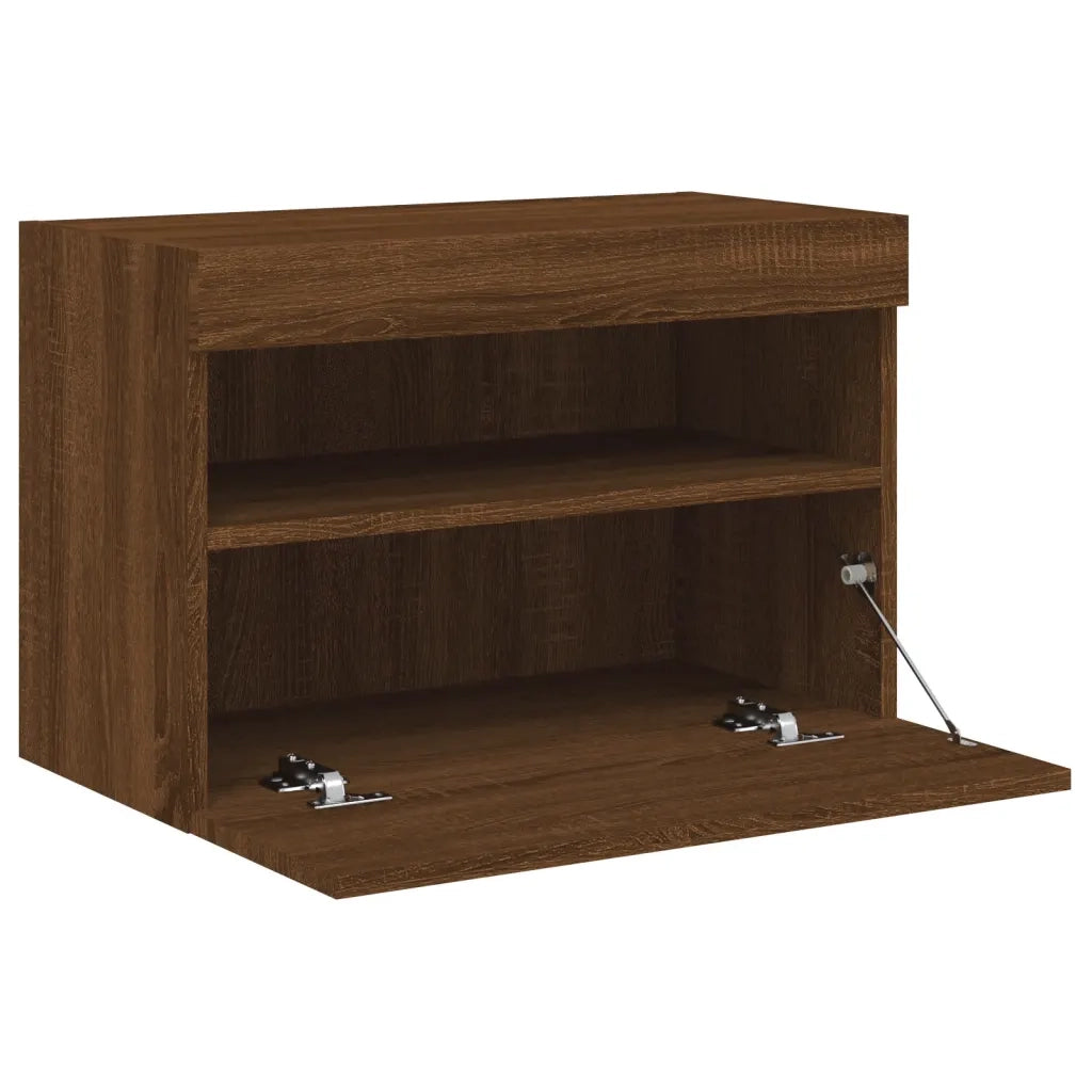 Mobile TV a Parete con Luci LED Rovere Marrone 60x30x40 cm 837195