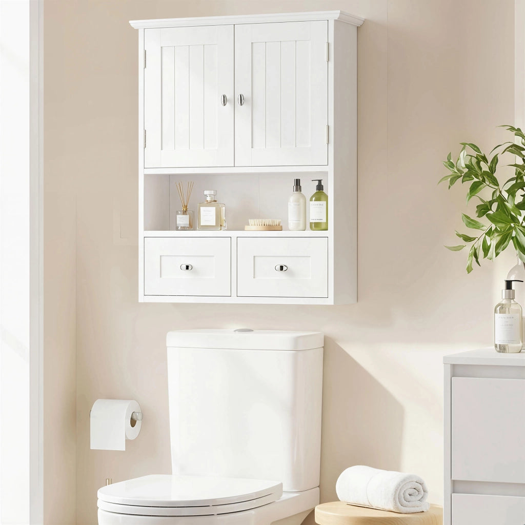 Armadietto da Bagno Sospeso con 2 Ante e 2 Cassetti ¨C zephmum ¨C 50.8x17.8x66 cm Bianco