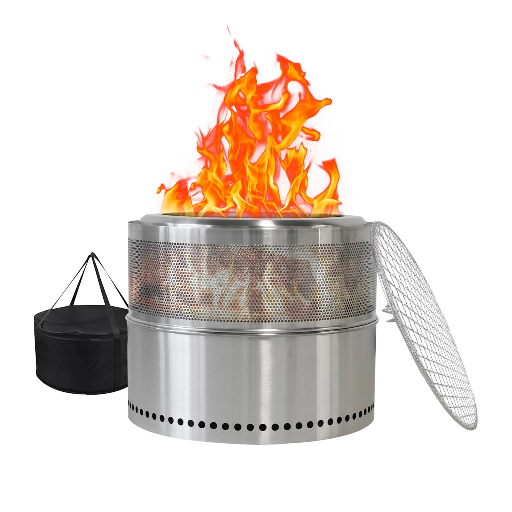 Braciere da esterno portatile senza fumo in acciaio inox, colore argento