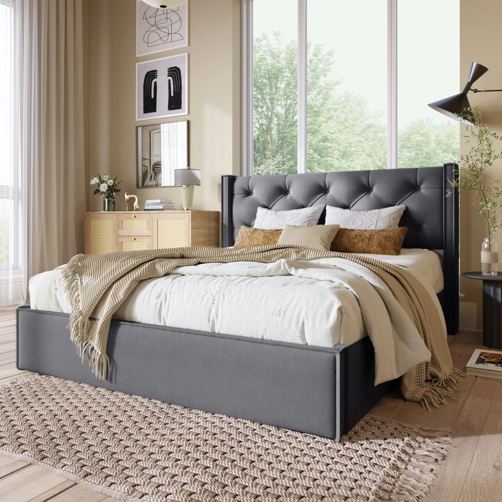 letto imbottito cotone grigio 140x200 cm