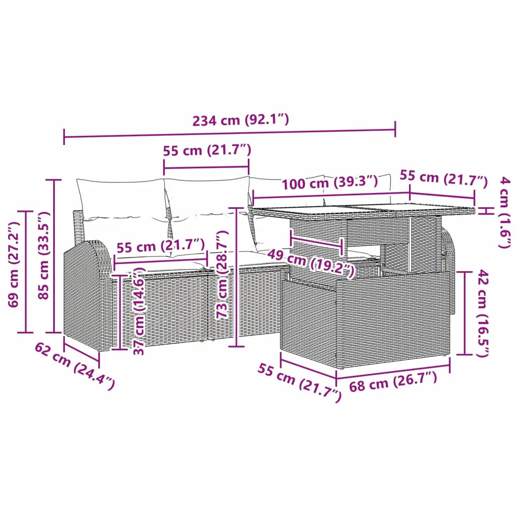 Set Divano da Giardino con cuscino 5 pcs Marrone polyrattan 3348550