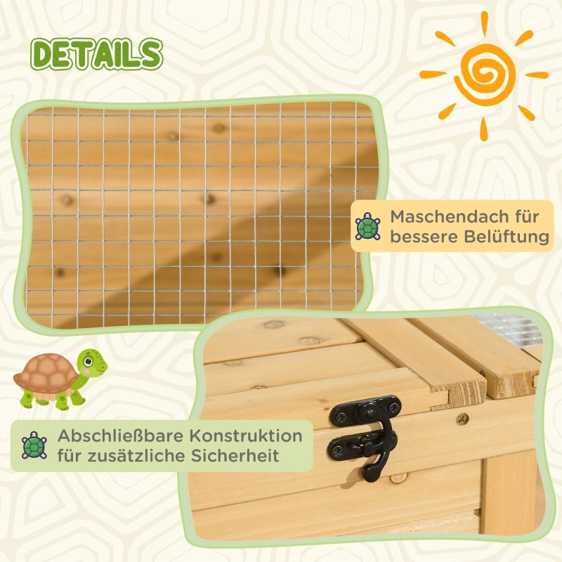 Casetta in legno per tartarughe, recinto per tartarughe con casette principali, coperchio incernierato, 91 x 60,5 x 32 cm, giallo