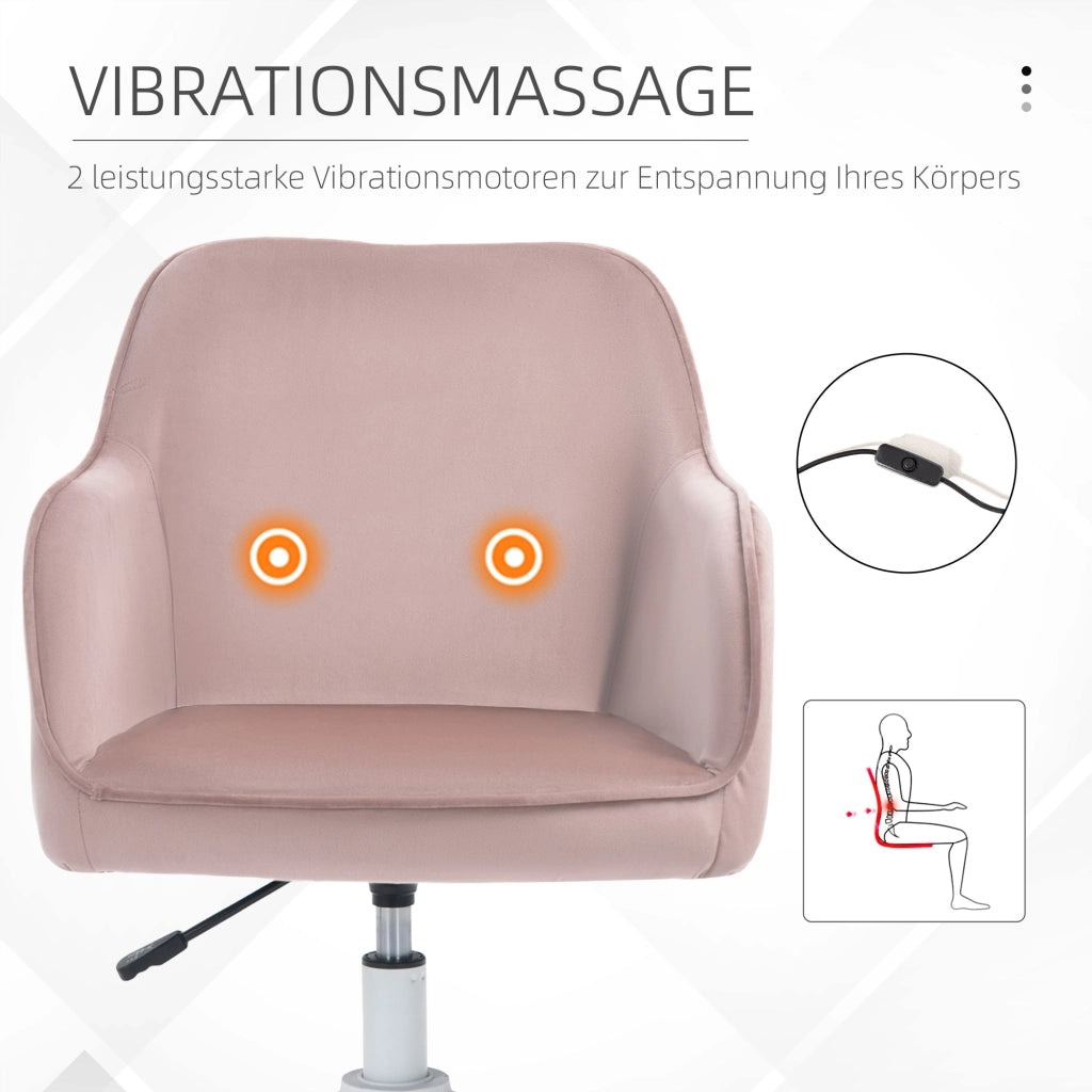 Sedia da ufficio ergonomica con massaggio a vibrazione USB e altezza regolabile in velluto rosa