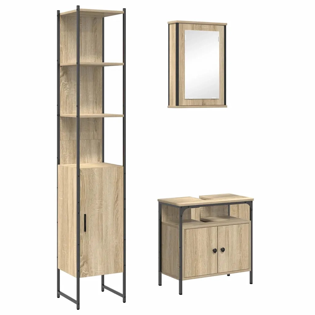 Set di mobili per il bagno con lo scaffale 3 pcs Rovere Sonoma