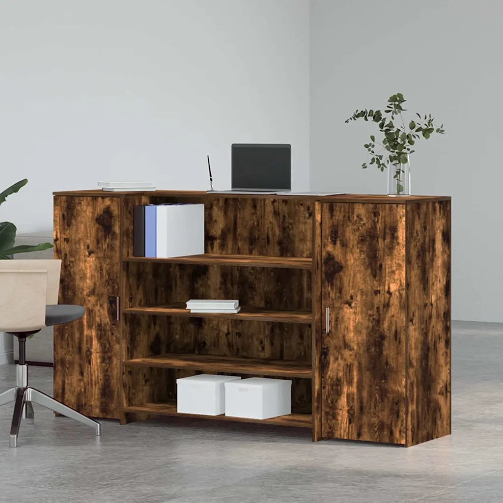 Banco Reception | Scrivania | Tavolo da Ufficio Rovere Fumo 180x50x103,5cm in Legno Multistrato
