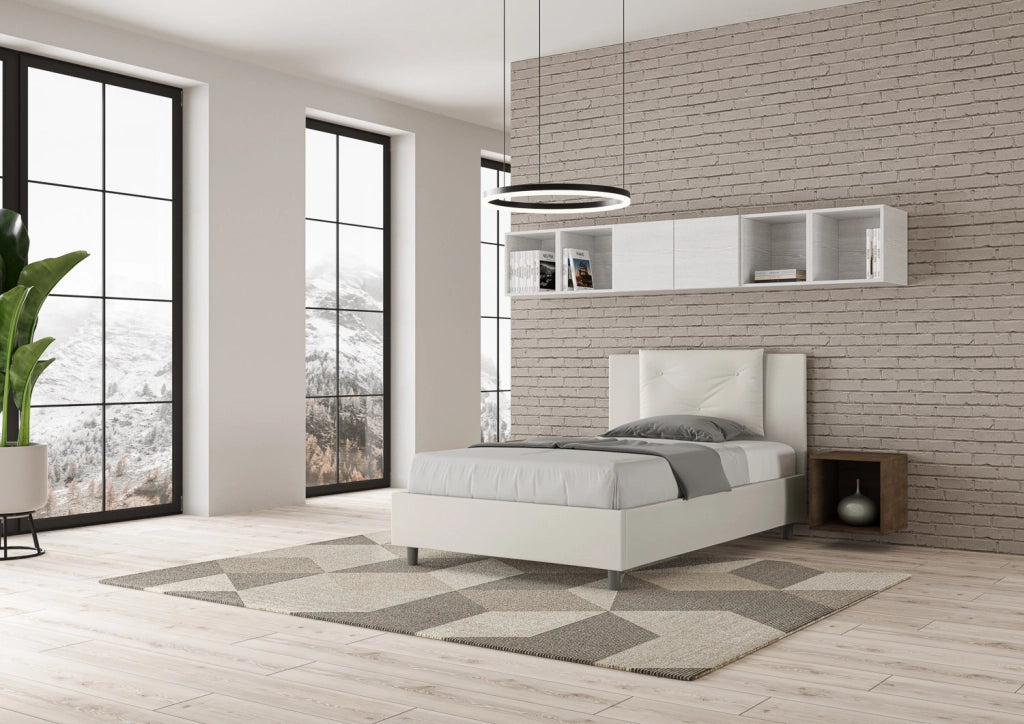 BS COM Letto una piazza e mezza contenitore imbottito 120x210 similpelle bianco