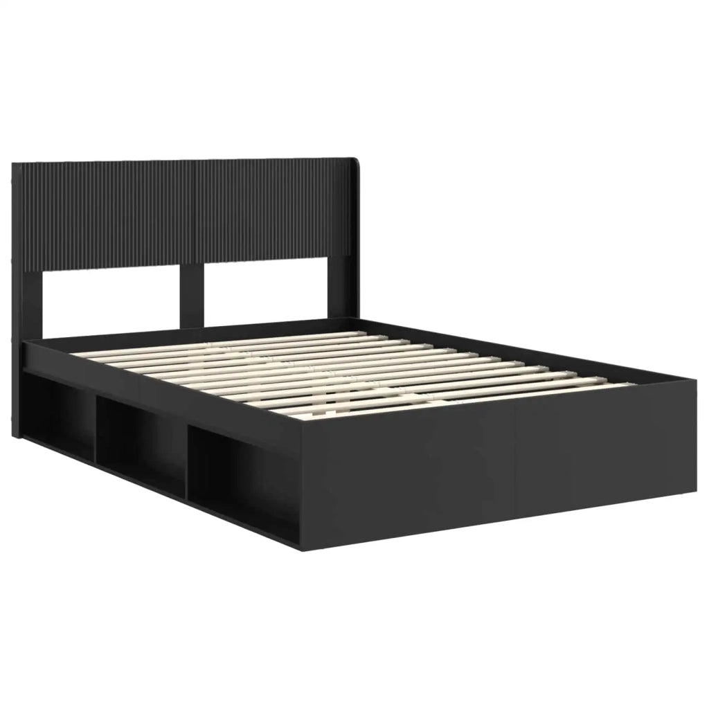Struttura del letto con stoccaggio e testata-Giroletto con contenitore Nero 160 x 200 cm