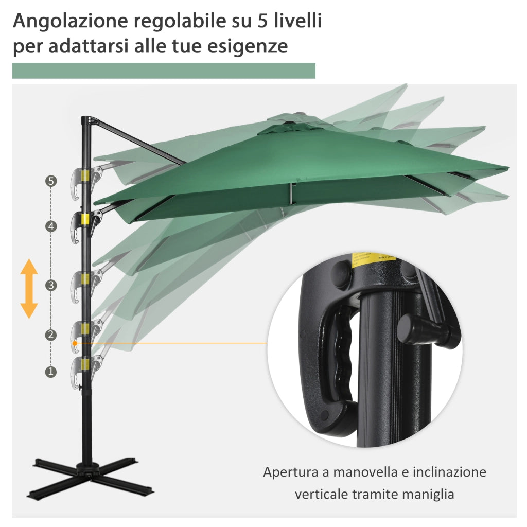 Ombrellone da Giardino con Manovella ¨C Xylo ¨C 2.5x2.5m Verde Rotazione 360¡ã Parasole Regolabile