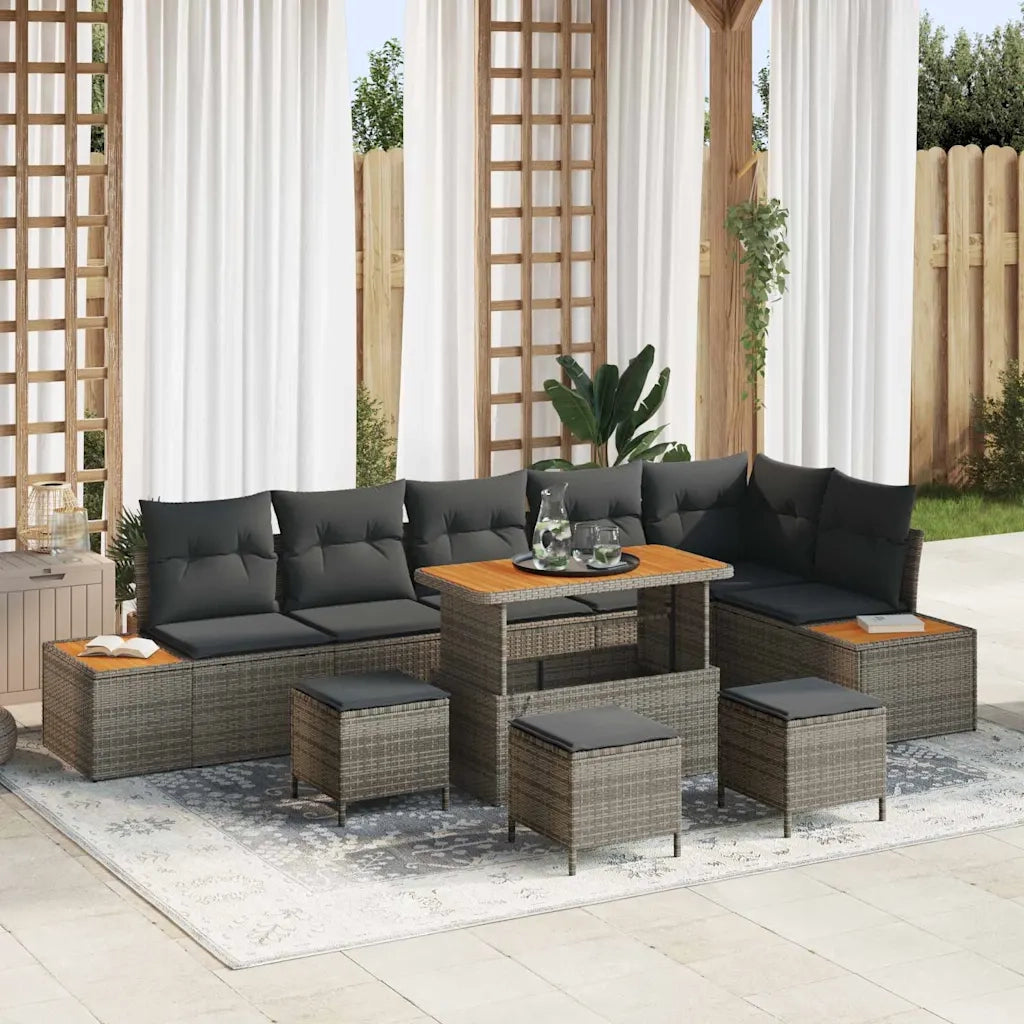 Set Divano da Giardino con cuscino 10 pcs Grigio Poly Rattan