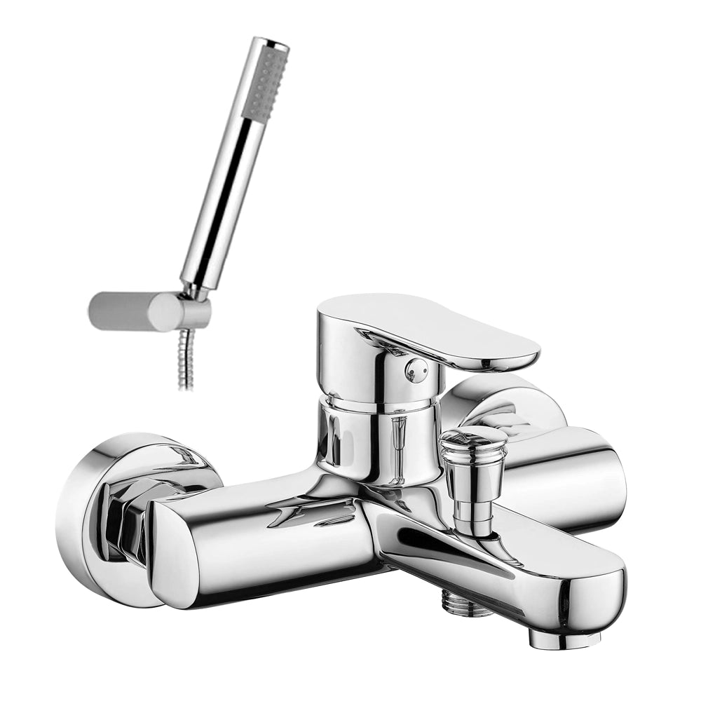 Miscelatore vasca esterno in ottone cromo lucido completo di set doccia Selma