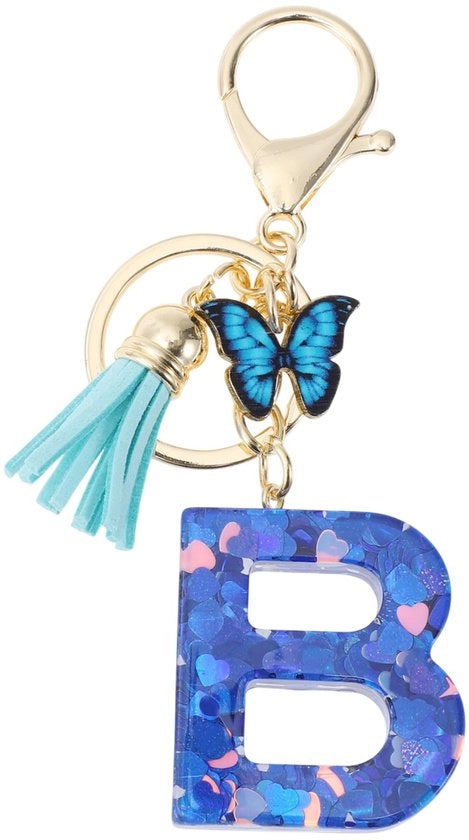 Sleutelhanger con lettera B - Farfalla/Sleutelhanger - Materiale per l'impiego di resine - 9,3 cm - Pennello carino - Accessorio decorativo - Accessorio per le chiavi