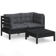 Set Divani da Giardino 3 pz | Set Salotto da Giardino con Cuscini Legno Massello di Pino