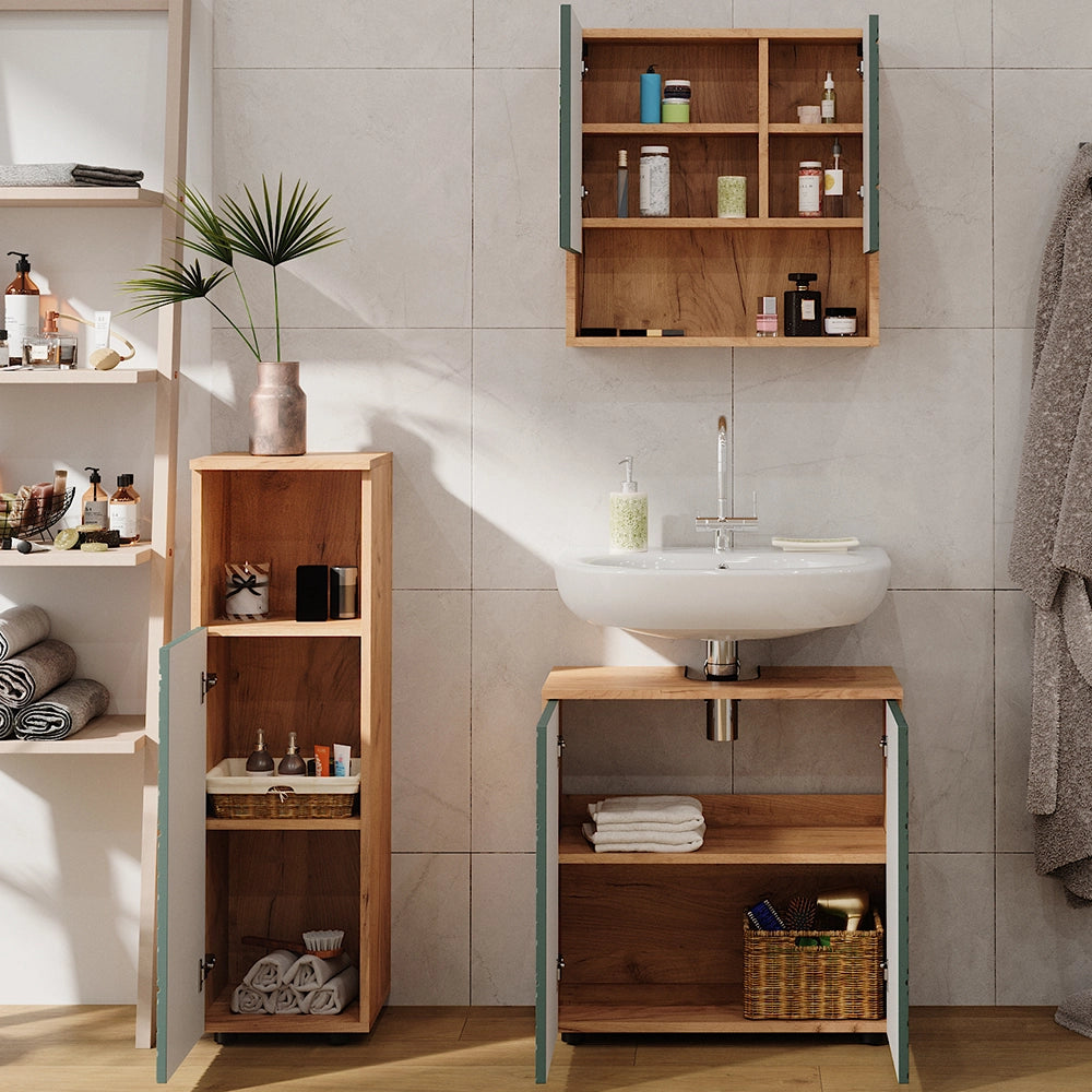 Vicco Set mobili bagno Quercia verde/oro 3 parti
