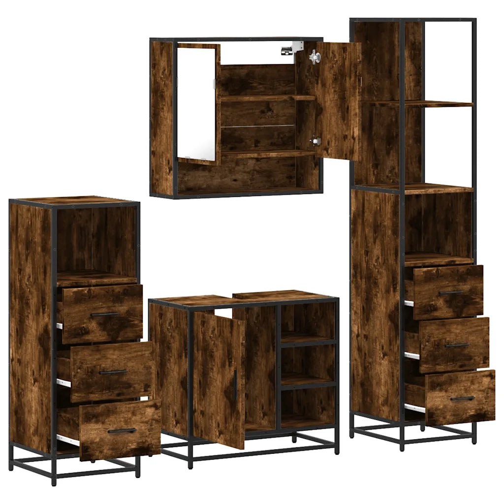 Set Mobili da Bagno 4 pz Rovere Fumo in Legno Multistrato 3301297