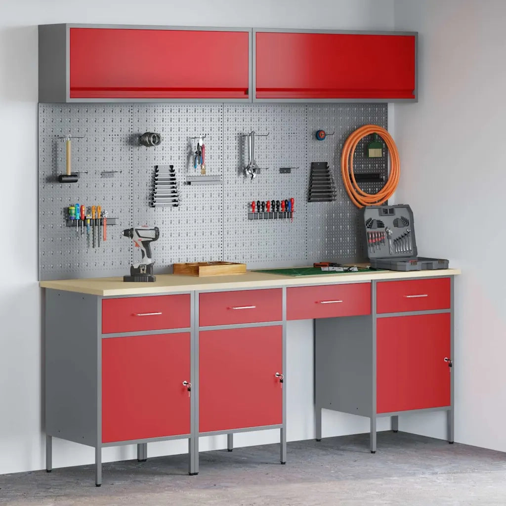 Set di mobili da lavoro con cassetto con blocco 10 pcs Rosso 3321475