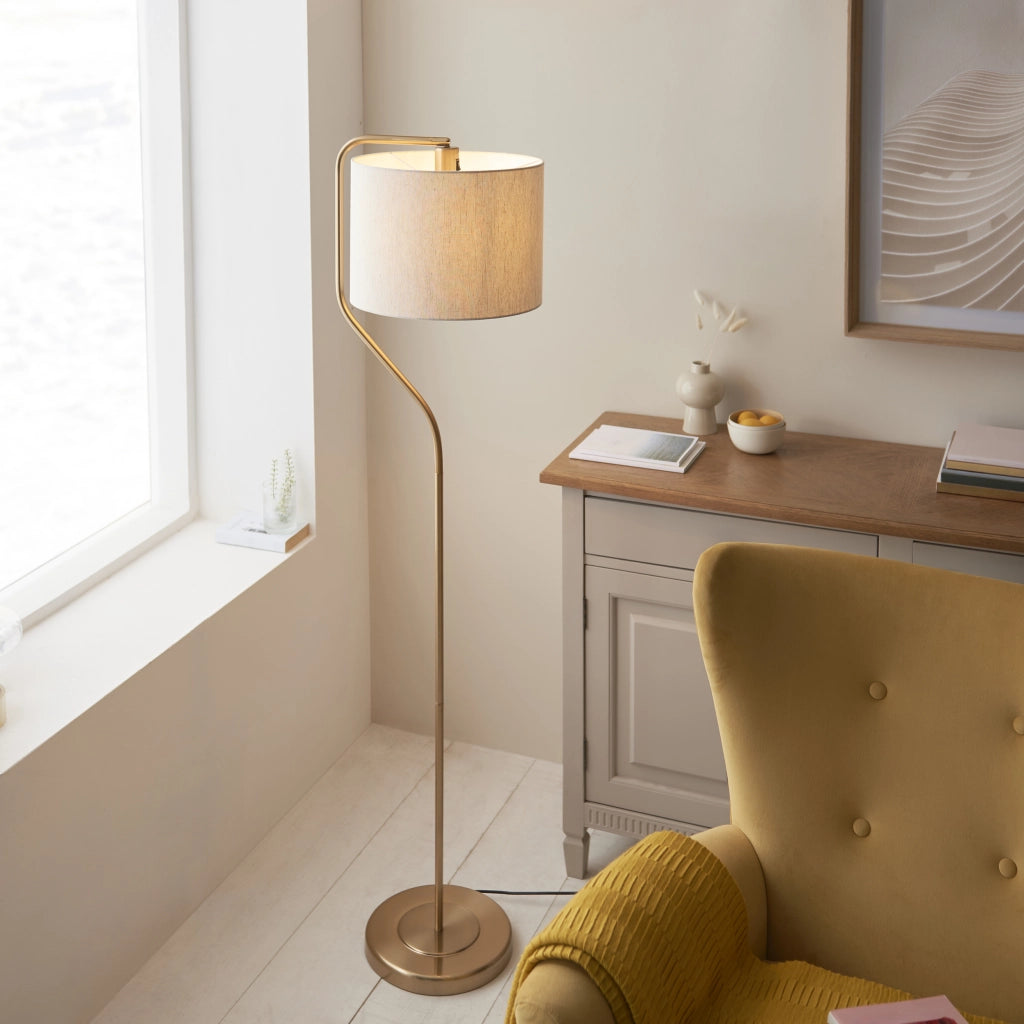 Lampada da terra ottone con paralume lino E27 Endon
