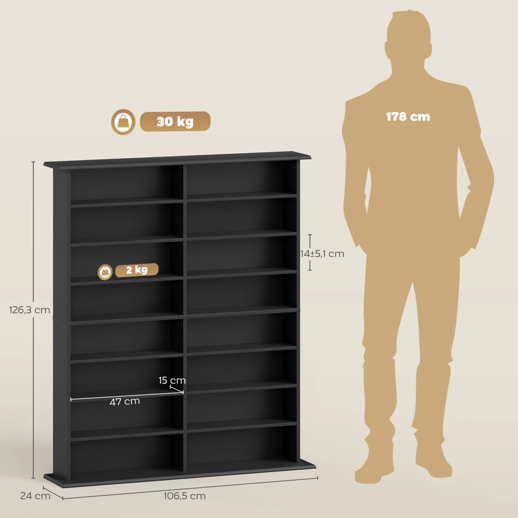 Libreria per CD e DVD con 16 scomparti e 12 ripiani regolabili ¨C zephmum ¨C nero