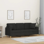 Divano a 3 Posti con Cuscini-Sofa 3 Posti con Cuscini Nero 180 cm in Tessuto 433812