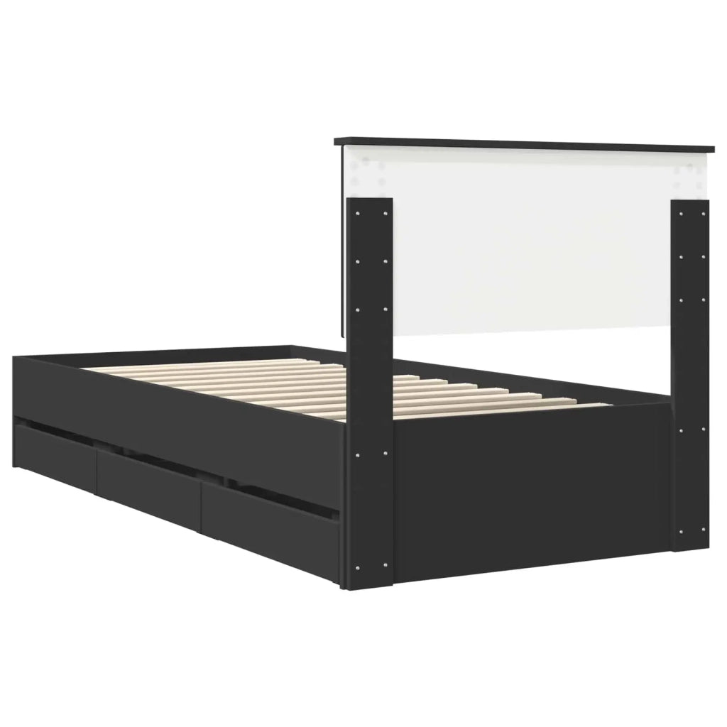 Letto singolo | Letto per adulti | Struttura del letto Nero 90 x 200 cm Legno Ingegnerizzato