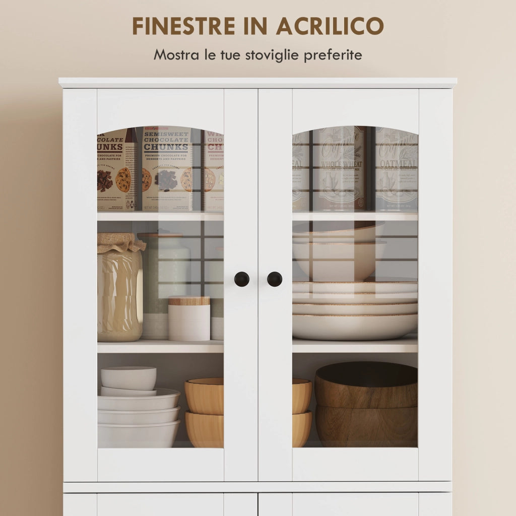 Mobile Dispensa Cucina con Ante, Armadietti e Cerniere a Chiusura Silenziosa, in Legno, 60x40x162 cm, Bianco